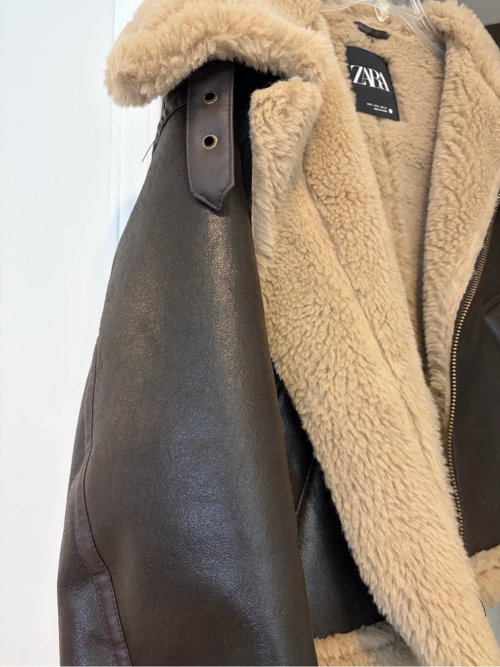 Zara Dark Brown Faux Leather Aviator Jacket with Tan Shearling* worn once - Picture 6 of 7
